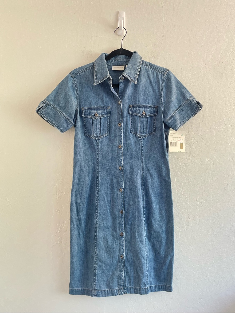 Y2K Deadstock NWT Liz Claiborne Denim Button Up Dress Short Sleeve Womens Size 6